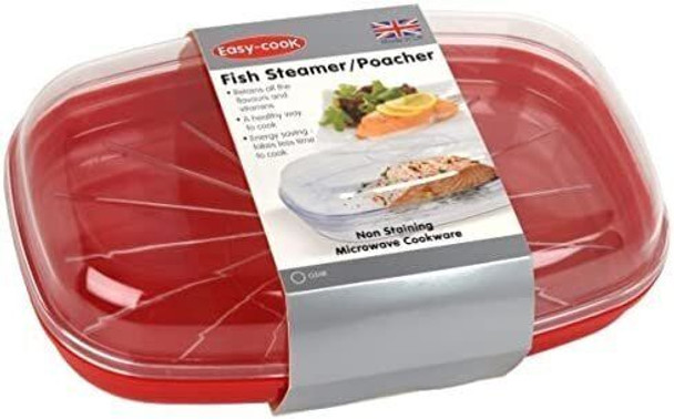Easy Cook NS626 Microwave Fish Streamer/Poacher, Red Base, Clear Lid, 270mm