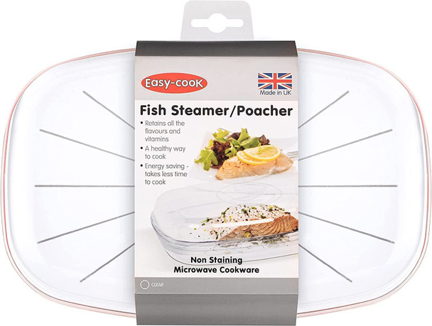 Easy Cook NS626 Microwave Fish Streamer/Poacher, Red Base, Clear Lid, 270mm