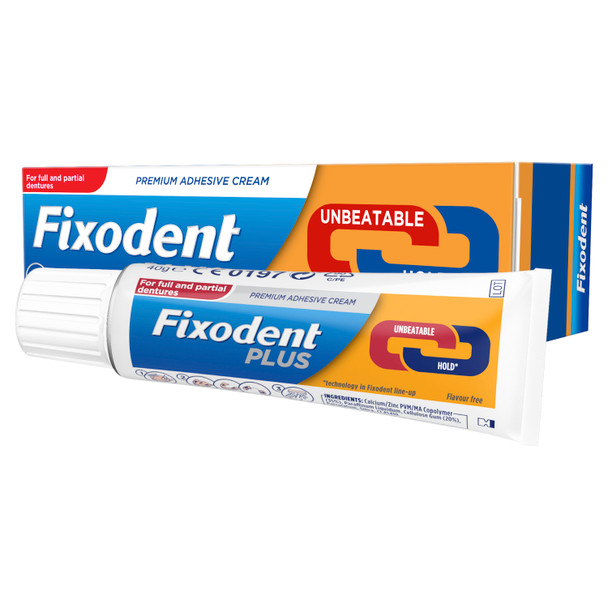 Fixodent Plus Denture Adhesive Cream, Best Hold, Premium, Up To 88% Of The Hold At The End Of The Day, 40 g (Pack of 4)