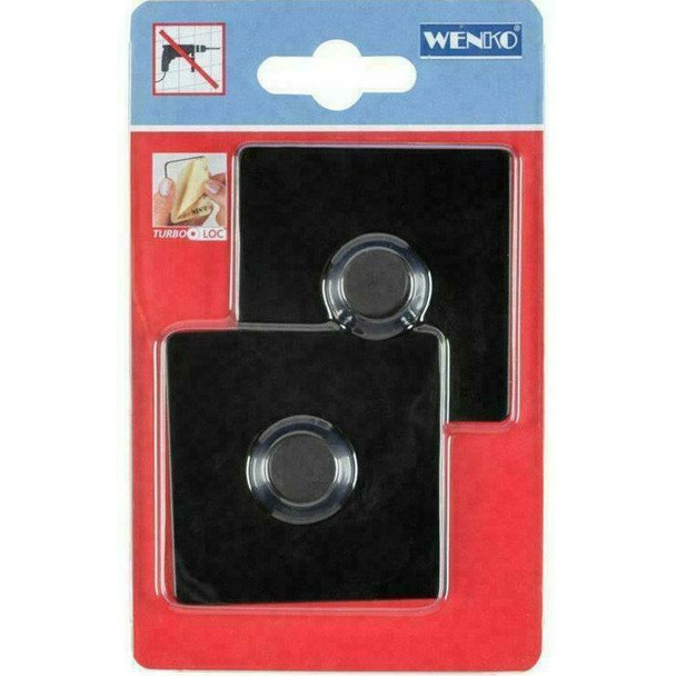 Wenko Turbo-Loc adapter, square, black, set of 2, adhesive pads, fixing without drilling, Metal, 1.4 x 6.3 x 6.3 cm