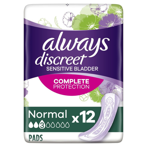 Always Discreet Incontinence Pads Normal for Sensitive Bladder, 12 per Pack (2)