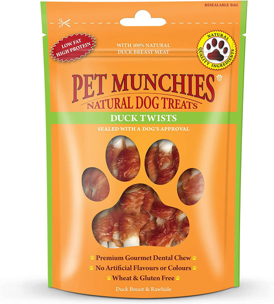 Pet Munchies Duck Twists Dog Treats, Premium Grain Free Dental Sticks with Natural Real Meat, Low in Fat and High in Protein 80g