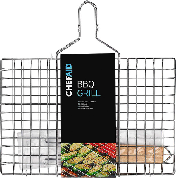 Chef Aid BBQ Griller, Soft Grip Folding handle, Grill Basket, Ideal for fish, meat and vegetables