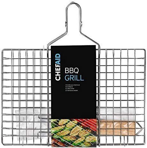 Chef Aid BBQ Griller, Soft Grip Folding handle, Grill Basket, Ideal for fish, meat and vegetables