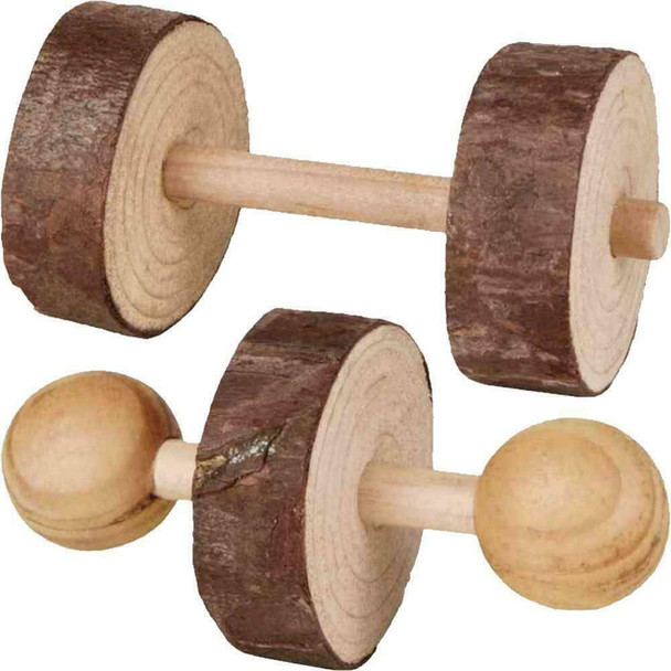 Trixie 2 x Wooden Dumbell Chew Toys, 9cm x 4.5cm Each. For Rabbit Guinea Pigs Ferret Rat