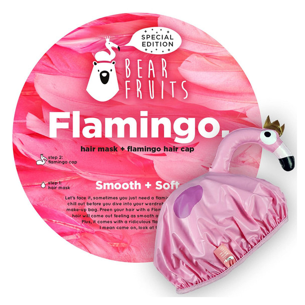 Bear Fruits Flamingo Hair Mask & Reusable Hair Cap, Cruelty-free Deep Conditi...