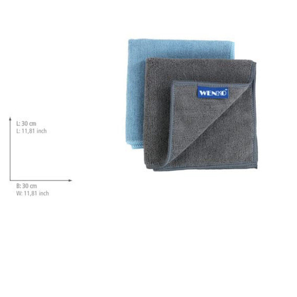 Wenko Miko Microfibre Dish Cloth, Set of 2, Universal Cleaning Cloth, Extra Absorbent Kitchen Cloths without Detergent, Can be Used with 30 x 30 cm, Grey & Blue