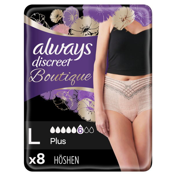 Always Discreet Boutique Underwear Incontinence Pants, Large, Pack of 8 Underwear