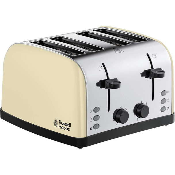 Russell Hobbs 28363 Stainless Steel Toaster, 4 Slice with Variable Browning Settings and Removable Crumb Trays, Cream