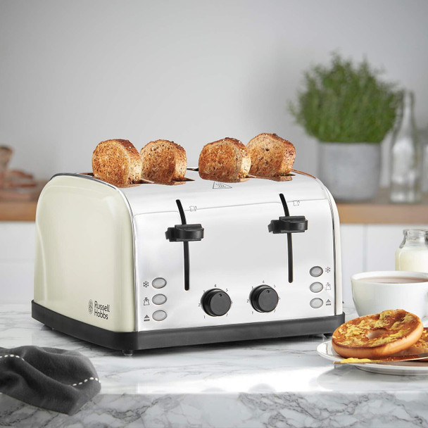 Russell Hobbs 28363 Stainless Steel Toaster, 4 Slice with Variable Browning Settings and Removable Crumb Trays, Cream