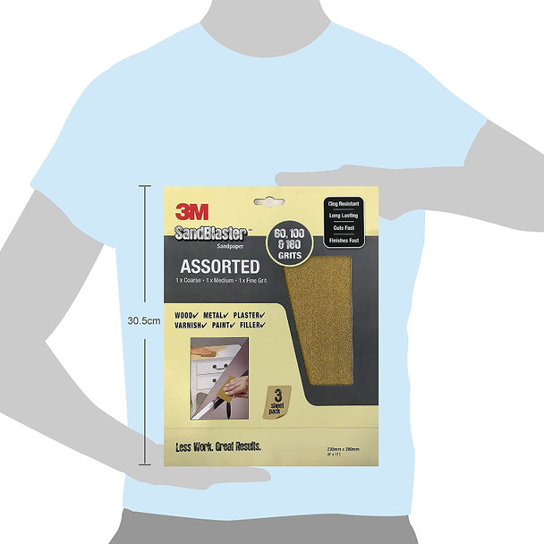 3M 20000UK Assorted Grit Sandblaster Sandpaper Abrasive Sheet - Gold (Pack of 3)