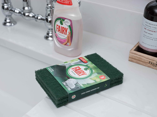 Addis Fairy Original Extra Strong Scourer Pads, Pack of 3, Mixed Colours Green, Black & Red