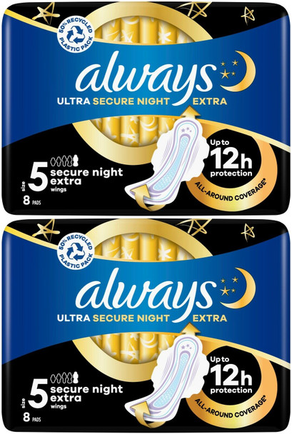 Always - 16x Ultra Sanitary Pads Secure Night Extra with Wings - 1 Piece