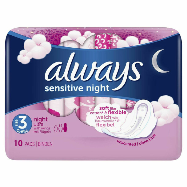Always Sensitive Ultra Night Pads, 10 Pads