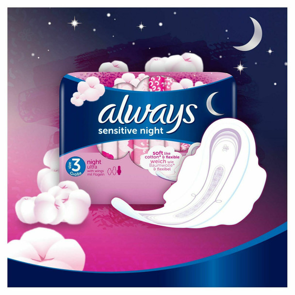 Always Sensitive Ultra Night Pads, 10 Pads