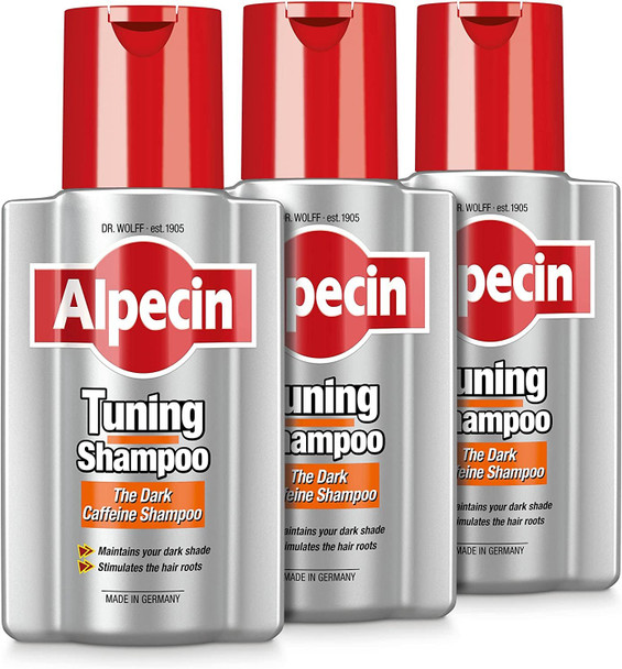 Alpecin Tuning Shampoo 3x 200ml | Preserves Natural Hair Colour and Supports Natural Hair Growth | Dark Caffeine Shampoo to Cover Early Grey Hairs | Hair Care for Men Made in Germany