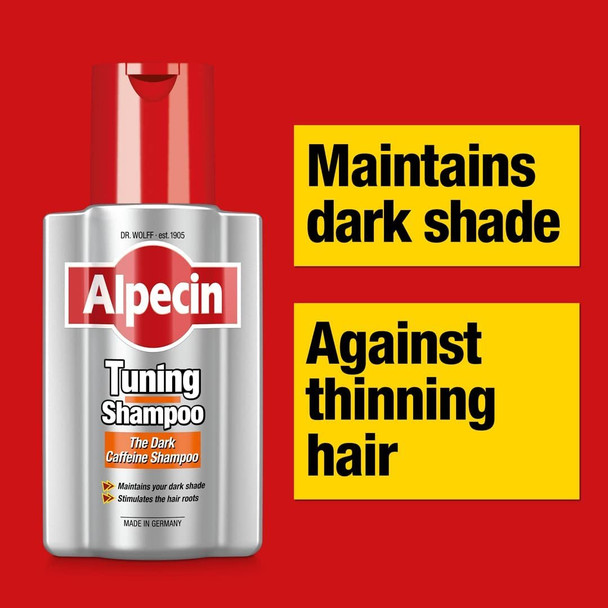 Alpecin Tuning Shampoo 3x 200ml | Preserves Natural Hair Colour and Supports Natural Hair Growth | Dark Caffeine Shampoo to Cover Early Grey Hairs | Hair Care for Men Made in Germany