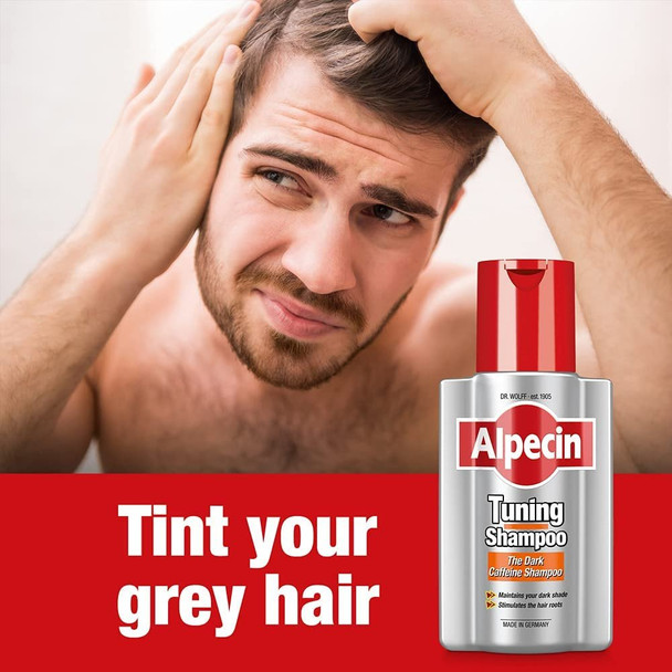 Alpecin Tuning Shampoo 3x 200ml | Preserves Natural Hair Colour and Supports Natural Hair Growth | Dark Caffeine Shampoo to Cover Early Grey Hairs | Hair Care for Men Made in Germany
