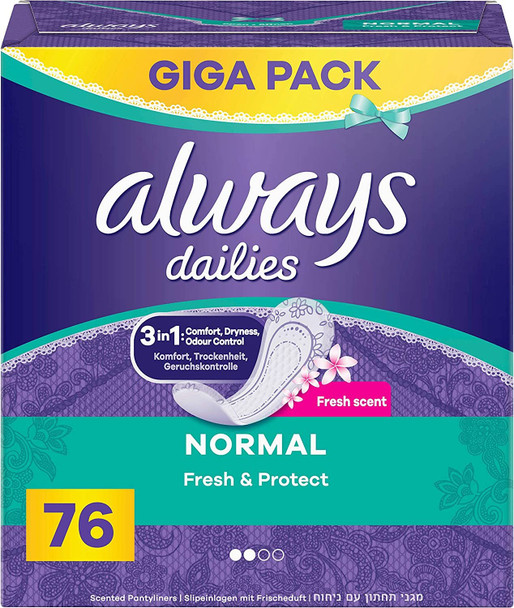 Always Dailies Individually Wrapped Normal Singles Pantyliners, Pack of 6