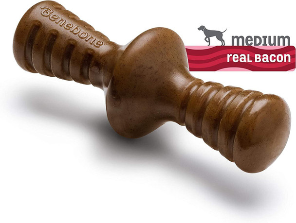 Benebone Zaggler Durable Rolling Dog Chew Toy for Aggressive Chewers, Real Bacon, Medium, Made in the USA.