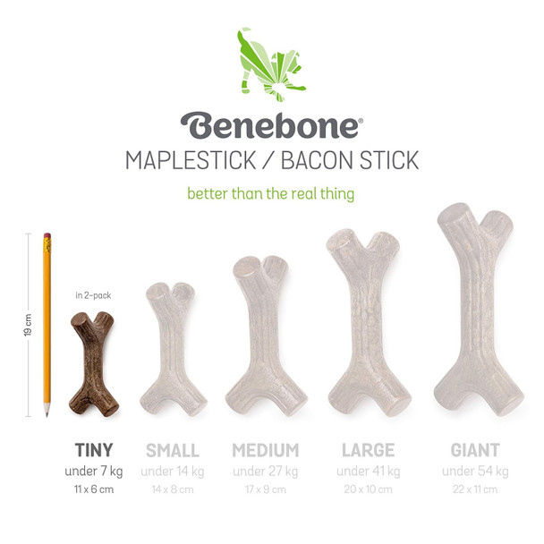 Benebone Tiny 2-Pack Durable Maplestick/Zaggler for Aggressive Chewers, Real Bacon, Made in the USA