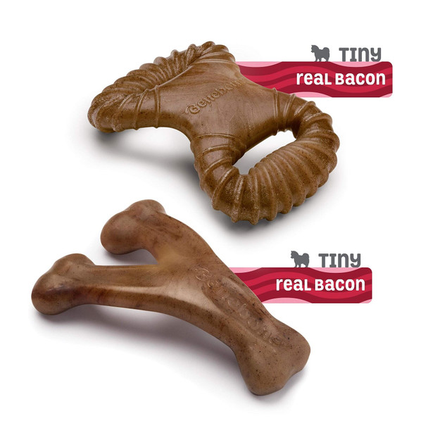 Benebone Tiny 2-Pack Durable Dental Chew/Wishbone for Aggressive Chewers, Real Bacon, Made in the USA