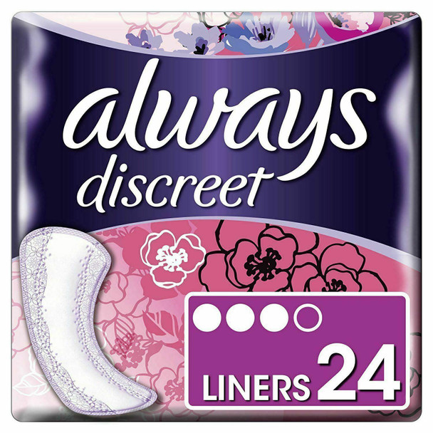 Always Discreet Incontinence Liners Women, Normal, 96 Liners (24 x 4 Packs), Odour Neutraliser, For Sensitive Bladder