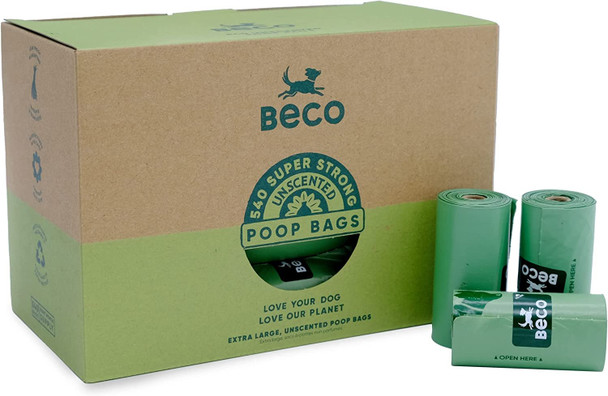 Beco Strong & Large Poop Bags - 270 Bags (18 Rolls of 15) - Unscented - Dispenser Compatible Dog Poo Bags