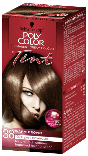 THREE PACKS of Schwarzkopf Poly Color Tint Med Warm Brown 38