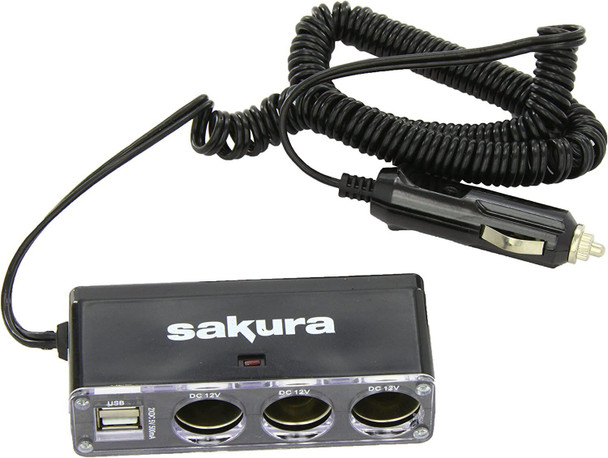 Sakura SS5105 Socket Extension, 3 x 12V Sockets Plus 2 x USB - Black