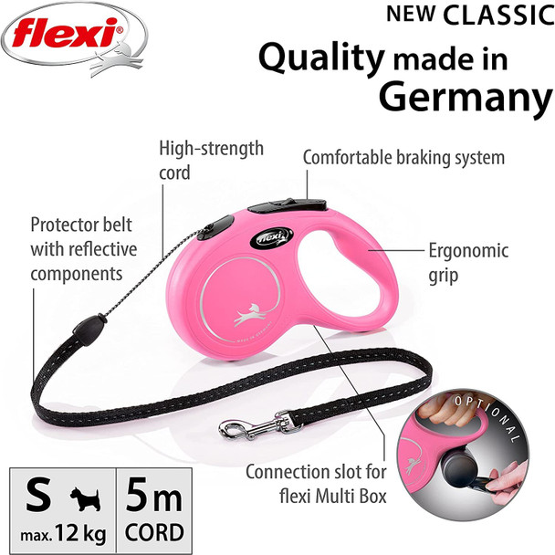 Flexi New Classic Cord Black Medium 8m Retractable Dog Leash/Lead for dogs up to 20kgs/44lbs