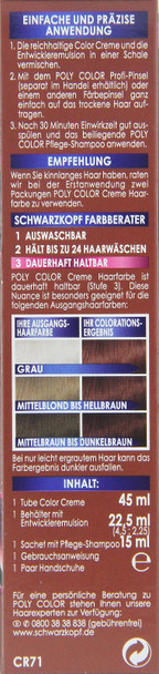 3 x Schwarzkopf Poly Color Permanent Cream Colour Tint 71 Mahogany