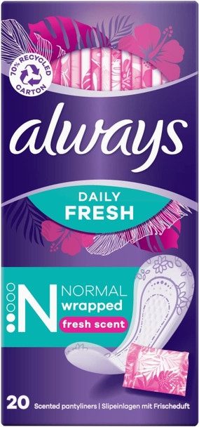 Always Dailies Singles Normal To Go Panty Liners, 20 Pads