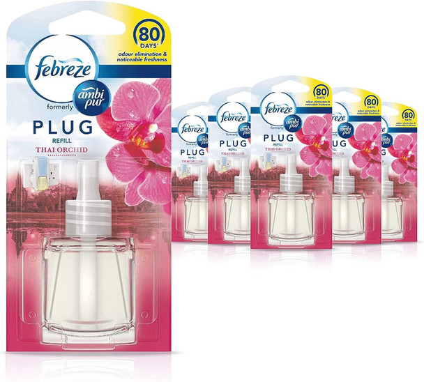 Febreze Ambi Pur Air Freshener Plug-In Diffuser Refill, Odour Eliminator, Blossom & Breeze, 20ml, Pack of 6