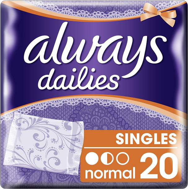 Always Dailies Singles Normal To Go Panty Liners Fresh, Flexible And Comfortable, Individually Wrapped, Feel Fresh, 20 Count (Pack of 1)