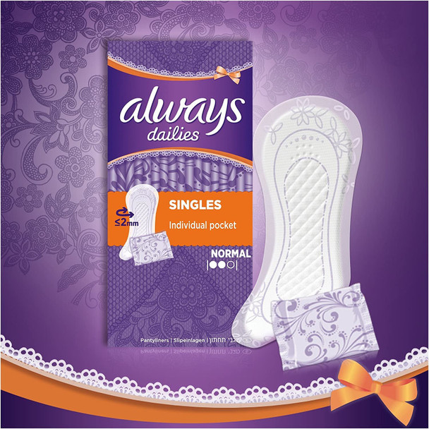 Always Dailies Singles Normal To Go Panty Liners Fresh, Flexible And Comfortable, Individually Wrapped, Feel Fresh, 20 Count (Pack of 1)