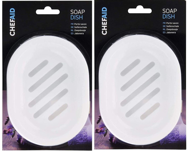 Chef Aid Plastic Soap Dish with Drip Tray Ideal for your Soap Keep Tidy White (Pack of 2)