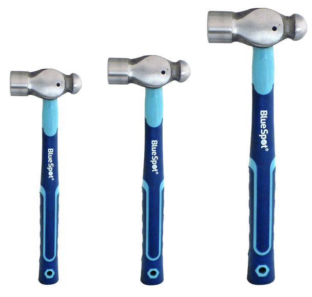 Blue Spot Tools 26100 Ball Pein Hammer Set Silver 3 Piece 8, 16, 32oz Fibreglass