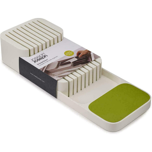 Joseph Joseph DrawerStore Compact Knife Organiser - 2-Tier Design - White/Green