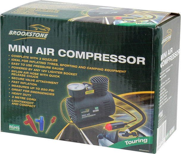 Brookstone Mini Air Compressor 3 Nozzles 250 PSI with 3 Metre Cord