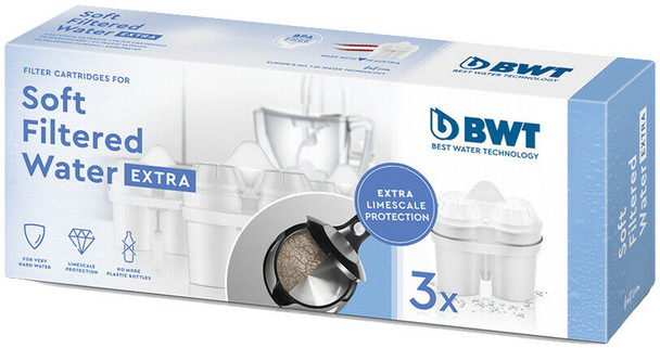 BWT Soft Filtered Water Filter Cartridge - Limescale Protection & More Enjoyment - Be Clever and Save Plastic Bottles - Set of 3