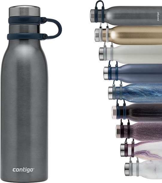 Contigo Matterhorn Water bottle with Thermalock insulation, BPA-free stainless steel bottle with screw cap, leak-proof drinking bottle, keeps beverages up to 24h cold / up to 10h hot, 590 ml