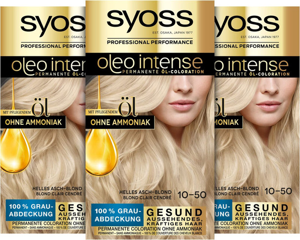 SYOSS Oleo Intense Permanent Oil Colouration 10-50 Light Ash Blonde with Nour...