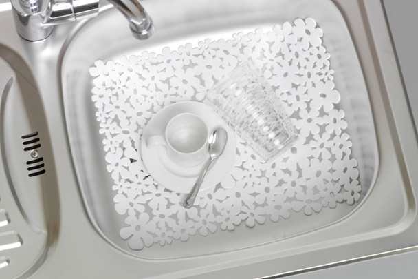 WENKO 2002030100 Sink mat Flower White, Plastic, 26 x 31 cm, White