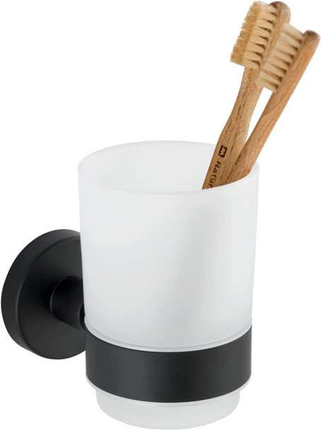 WENKO Uno Bosio Toothbrush Holder for Toothbrush and Toothpaste, Matte Stainless Steel, 7 x 9.5 x 10.5 cm, Matt