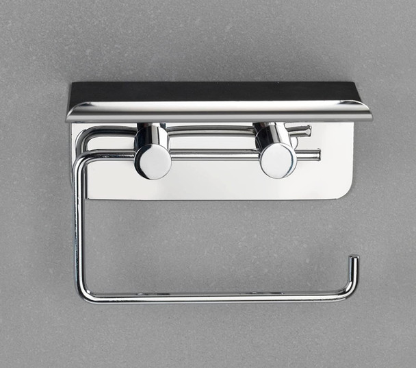 WENKO Toilet Paper Holder with Shelf, Stainless steel, Silver Shiny, 7 x 14 x 11.5 cm