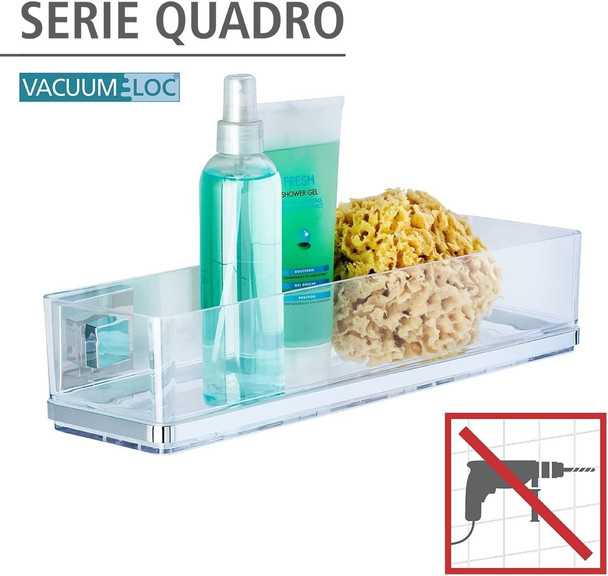 Wenko "Quadro" Big Wall Shelf with Vacuum-Loc, Silver/Transparent