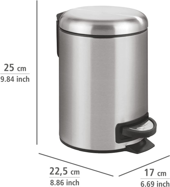 Wenko 3 Litre Pedal Bin Leman Stainless Steel Matt Silver,  25 cm