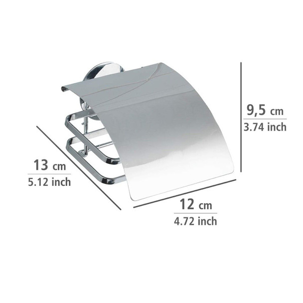 WENKO Turbo-Loc Stainless Steel Toilet Paper Holder Cover-Fixing Without Drilling, Silver Shiny, 13 x 12 x 9.5 cm