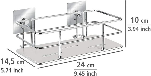 Wenko Stainless Steel Wall Shelf Turbo-Loc Quadro Chrome, 24 x 10 x 14.5 cm